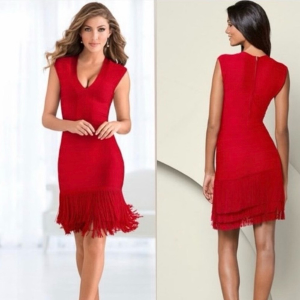 Venus bandage fringe dress RED new never worn size 10